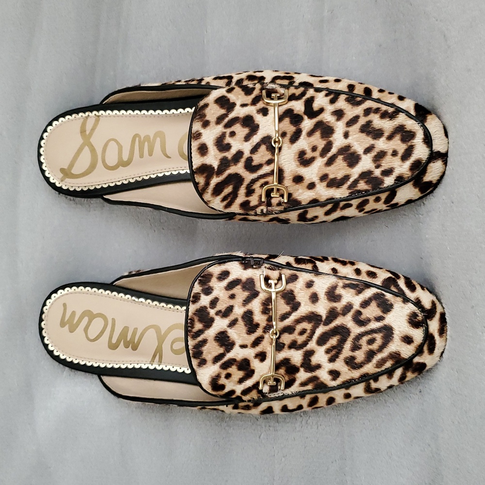 SAM EDELMAN Linnie Mule Animal Print Leopard Calf Hair Leather Flats SIZE: 8M